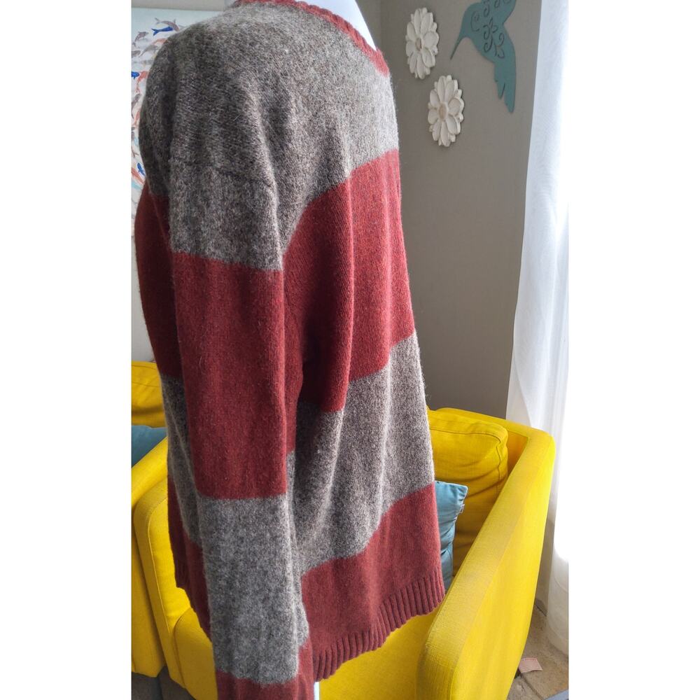 Y2K American Eagle striped preppy sweater sz L maroon gry wool blend  slim - Picture 2 of 9